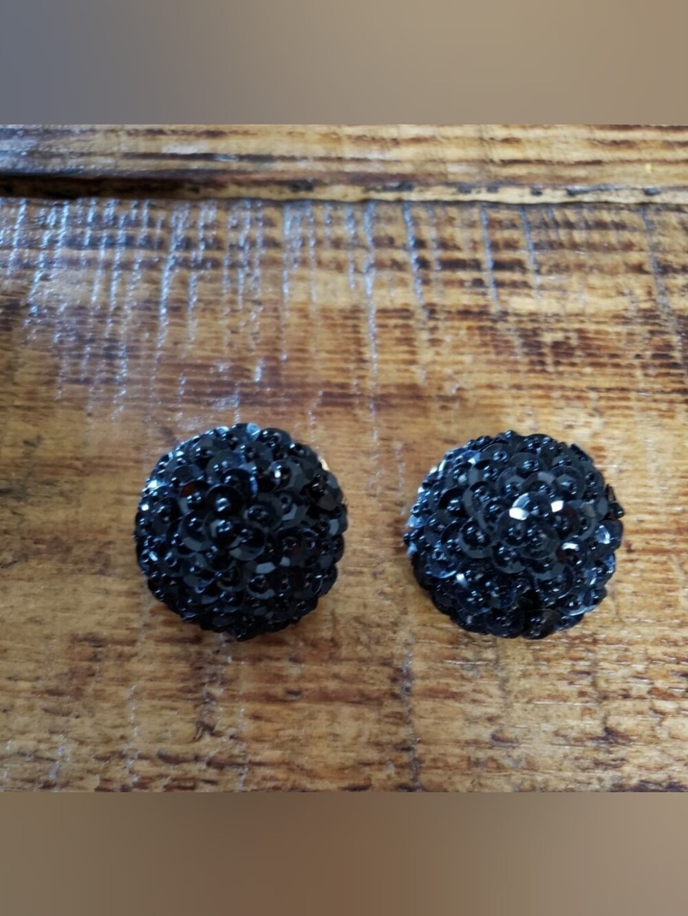 Vintage Black Sequin Clip On Earrings
